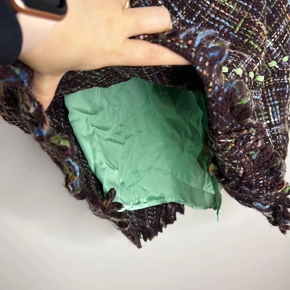 Anthropologie Elevenses Wool Blend Tweed Skirt Ribbon Trim Cottagecore Fall - Picture 10 of 12